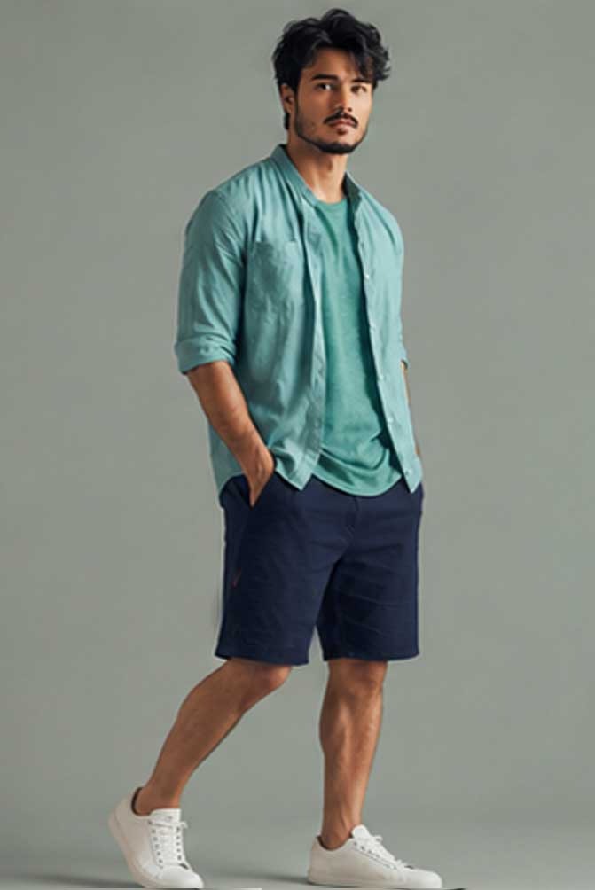 Men's Stretch Cotton Chino Cargo Navy Short – Lightweight Casual Combat Half Pant