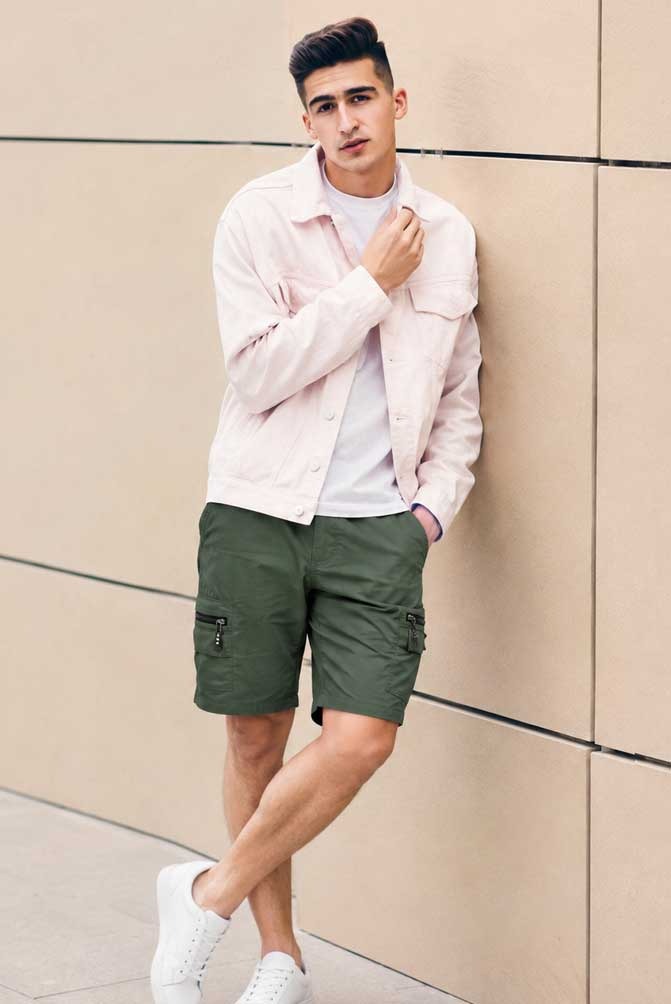 Men's Elasticated Waist Lightweight Cargo Combat Olive Green Short Multi Pocket Casual Work Short