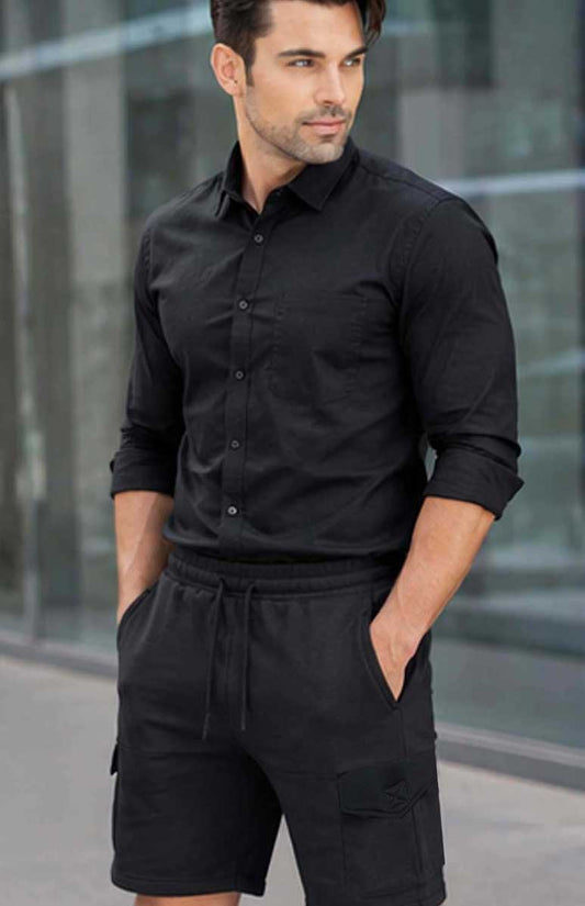 Men’s Fleece Black Cargo Combat Short With Zipper Pockets – Summer Gym & Work Wear Style