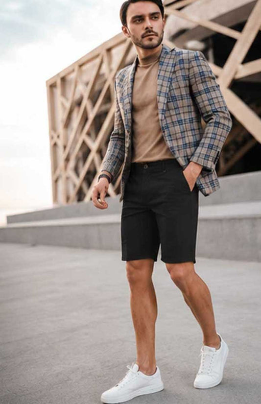 Men’s Stretch Cotton Chino Black Short – Lightweight Cargo Combat Half Pant