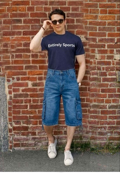 Men’s Cargo Combat Multi-Pocket Denim Shorts