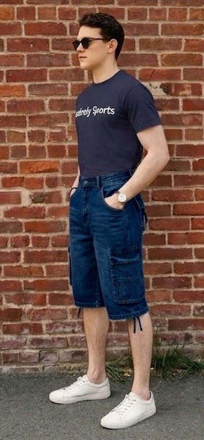 Men’s Cargo Combat Multi-Pocket Denim Shorts