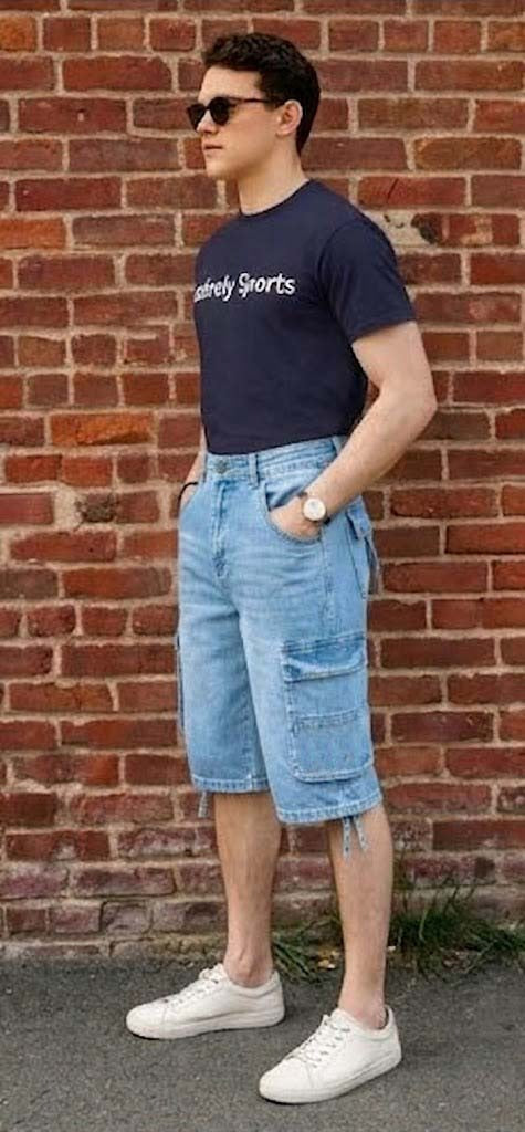 Men’s Cargo Combat Multi-Pocket Denim Shorts