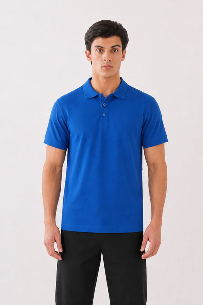 Men’s Premium Piqué Blue Polo Shirt – Short Sleeve Regular Fit Work & Casual Top
