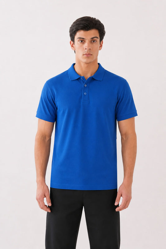 Men’s Premium Piqué Blue Polo Shirt – Short Sleeve Regular Fit Work & Casual Top
