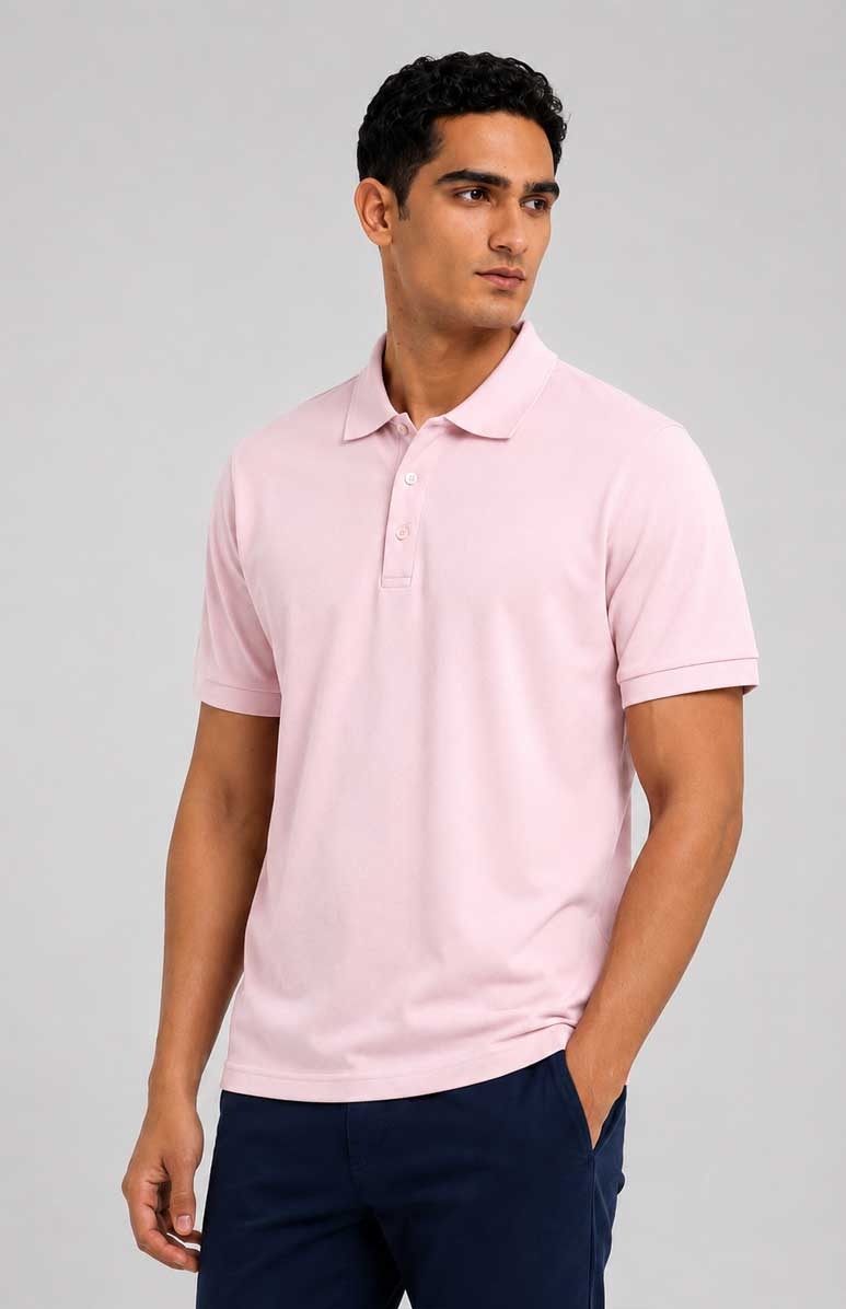 Baby Pink Polo Shirt – Breathable Short Sleeve Smart Casual Tee
