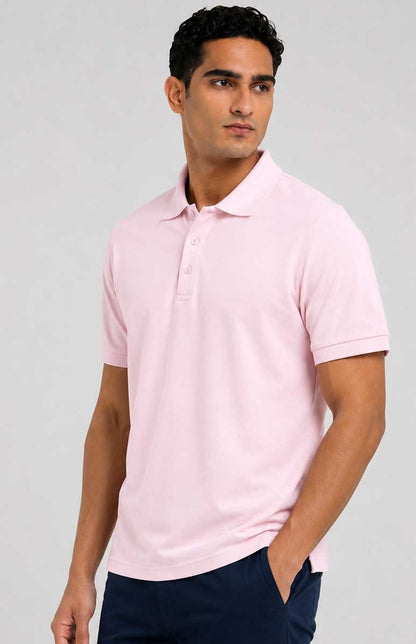 Baby Pink Polo Shirt – Breathable Short Sleeve Smart Casual Tee