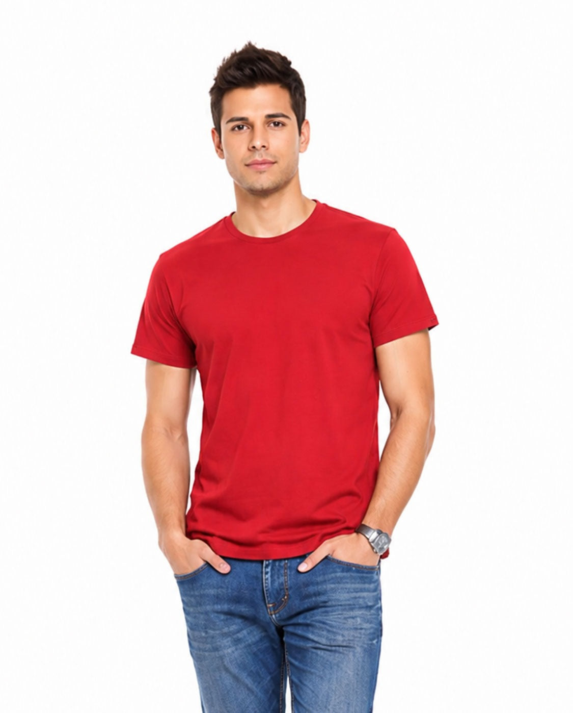 Unisex Cotton Red T-Shirt – Soft Plain Short Sleeve Tee