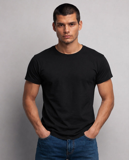 Men’s & Women’s Cotton Black T-Shirt – Plain Short Sleeve Casual Wear
