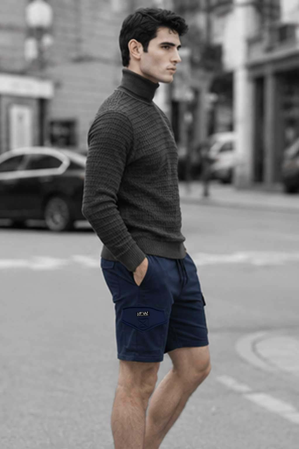 Men's Combat Cargo Fleece Navy Short with Secure Zipper Pockets |  Summer Wear