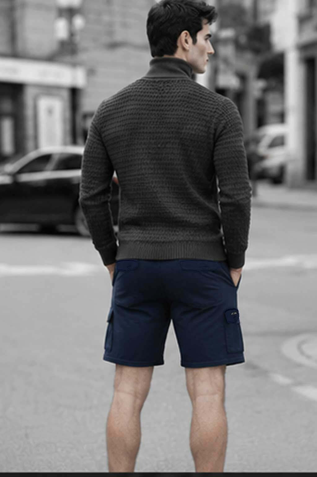 Men's Combat Cargo Fleece Navy Short with Secure Zipper Pockets |  Summer Wear