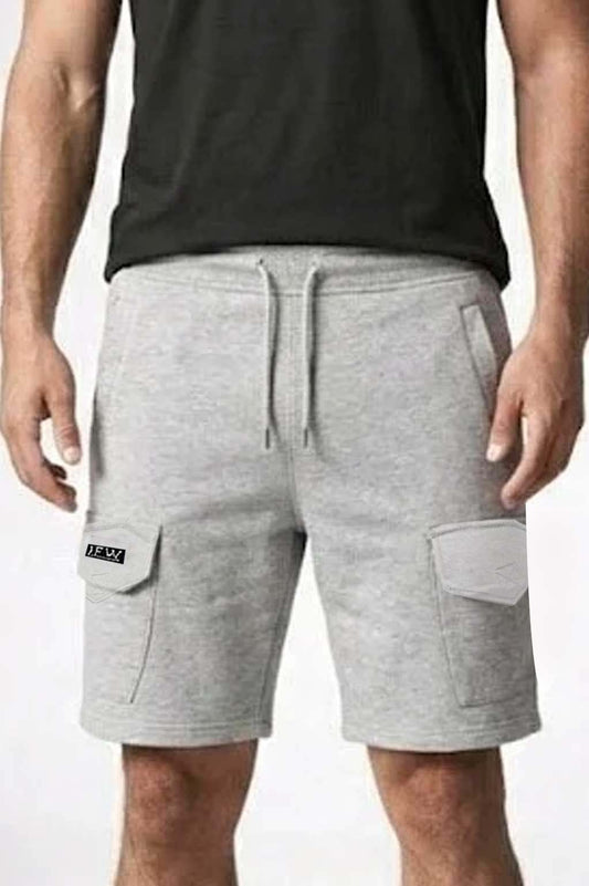 Men's Cargo Combat Light Grey Short with Zipper Pockets – Lightweight Fleece Short