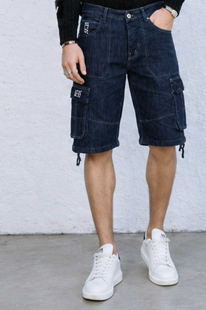 Men’s Cargo Combat Multi-Pocket Denim Dark Blue Short