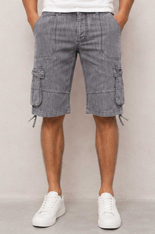 Men's Utility Multi-Pocket Cargo Denim Light Grey Short