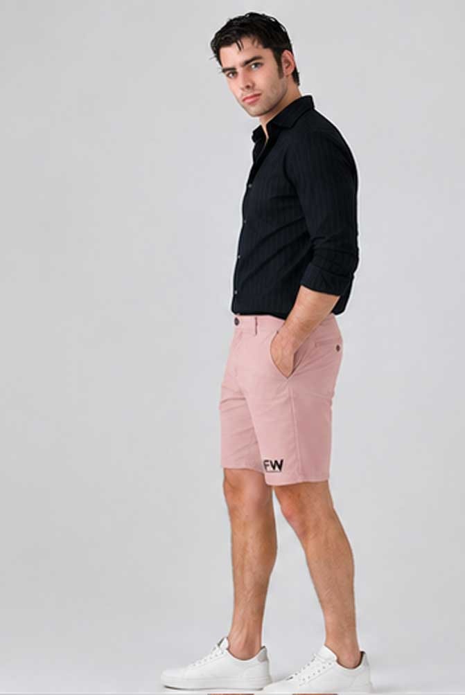 Men's Regular Fit Stretch Cotton Cargo Baby Pink Short – Casual Combat Style