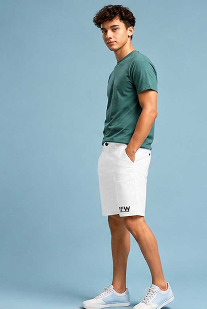 Men's Stretch Cotton Cargo Chino White Short – Comfortable Lightweight Half Pant