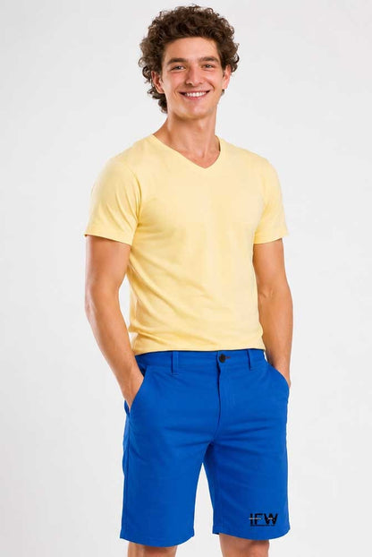 Men's Stretch Cotton Chino Cargo Blue Short – Lightweight Casual Combat Half Pant