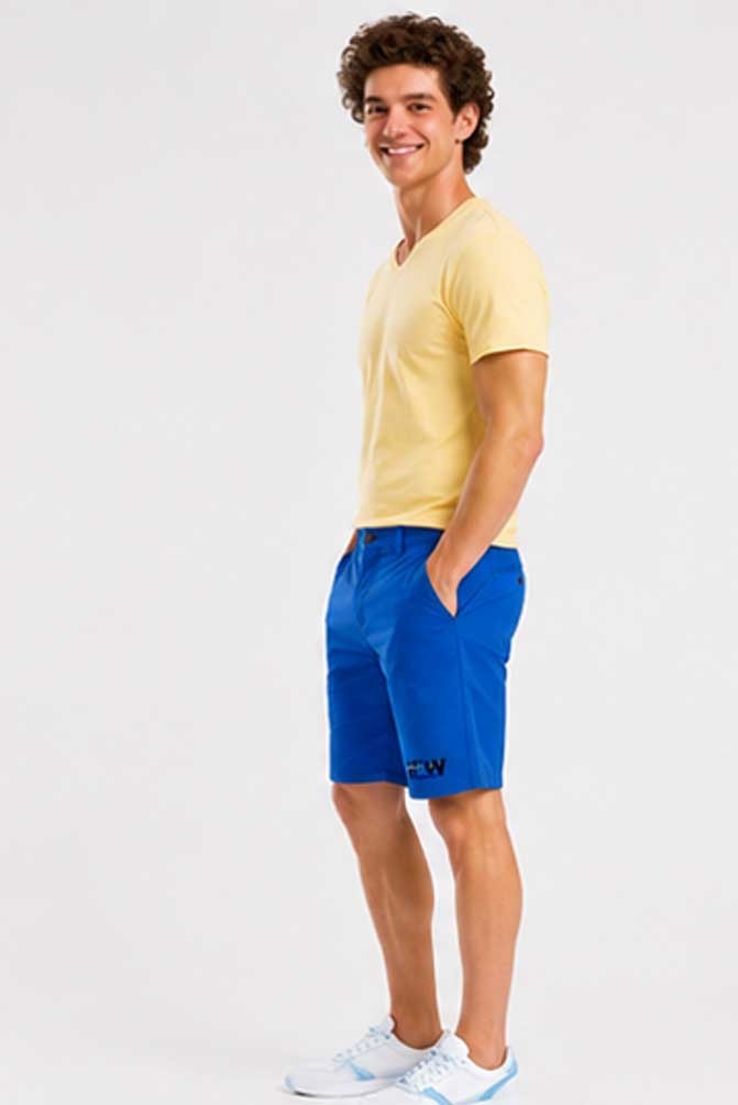 Men's Stretch Cotton Chino Cargo Blue Short – Lightweight Casual Combat Half Pant