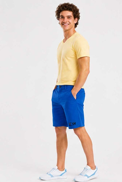 Men's Stretch Cotton Chino Cargo Blue Short – Lightweight Casual Combat Half Pant