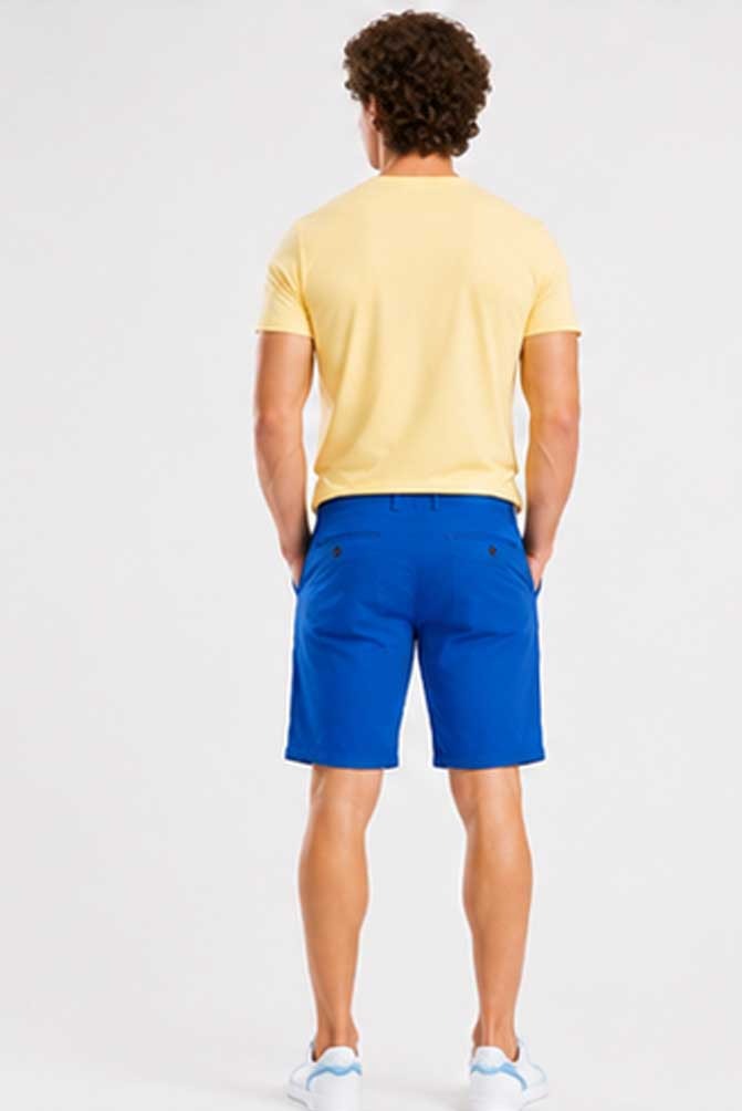 Men's Stretch Cotton Chino Cargo Blue Short – Lightweight Casual Combat Half Pant