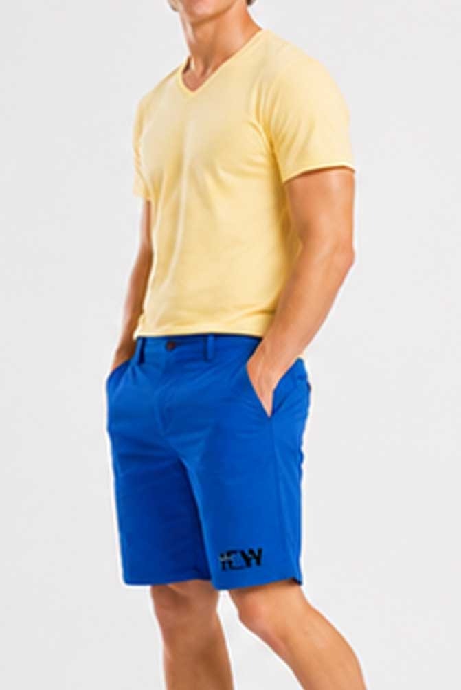 Men's Stretch Cotton Chino Cargo Blue Short – Lightweight Casual Combat Half Pant