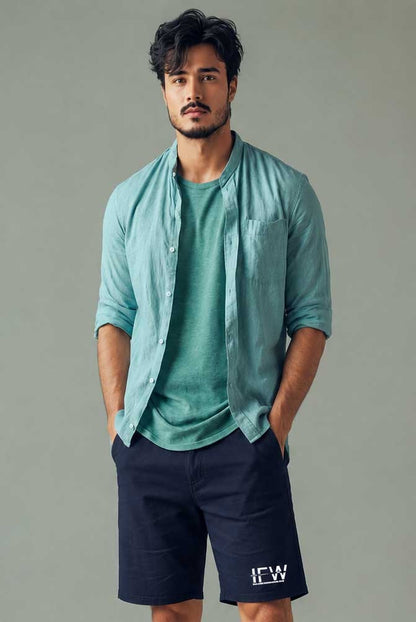 Men's Stretch Cotton Chino Cargo Navy Short – Lightweight Casual Combat Half Pant