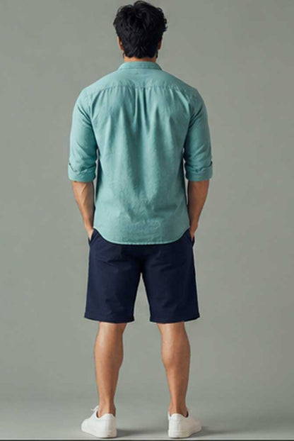 Men's Stretch Cotton Chino Cargo Navy Short – Lightweight Casual Combat Half Pant