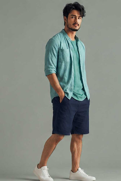 Men's Stretch Cotton Chino Cargo Navy Short – Lightweight Casual Combat Half Pant