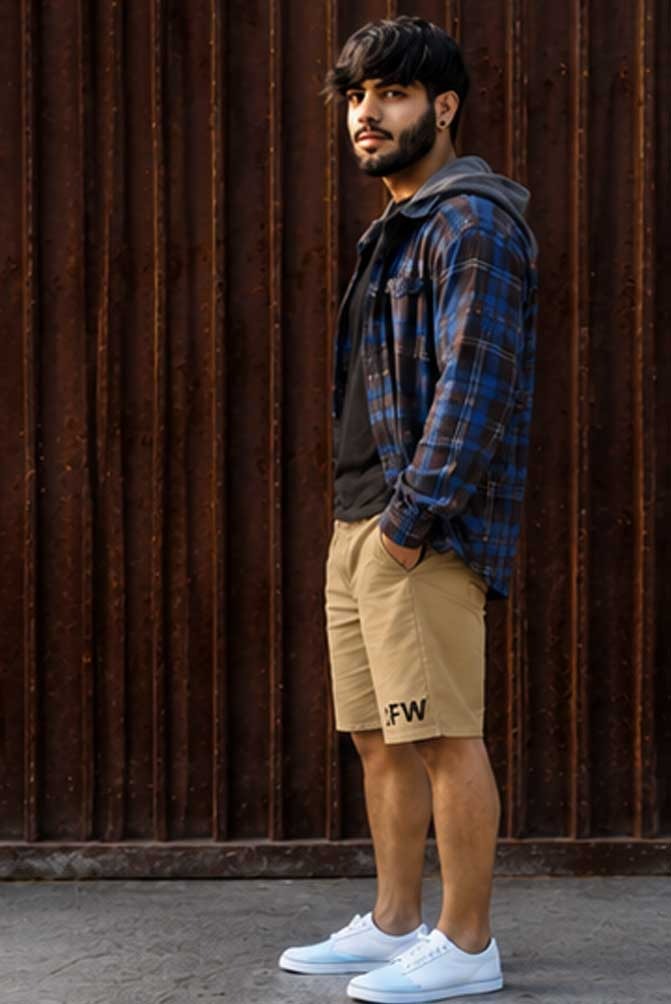 Men's Lightweight Stretch Cotton Cargo Beige Short – Casual Chino Combat Short