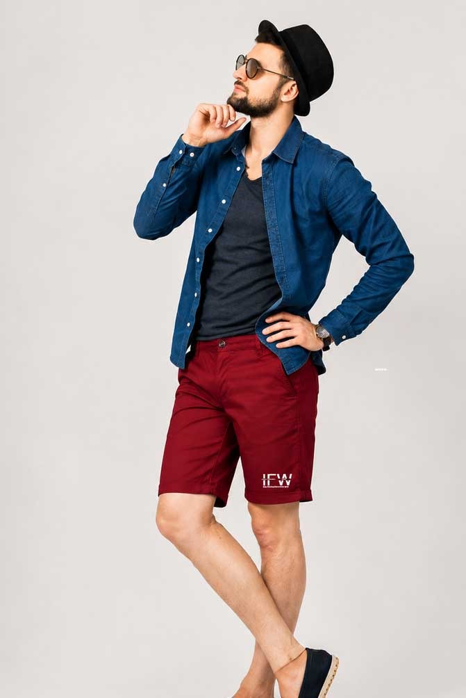 Men's Lightweight Stretch Cotton Cargo Ox Blood Short with Multi Pockets