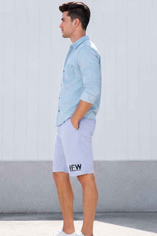 Men's Breathable Stretch Cotton Chino Cargo Ice Blue Short – Comfortable Half Pant