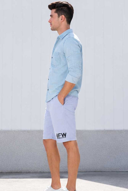 Men's Breathable Stretch Cotton Chino Cargo Ice Blue Short – Comfortable Half Pant