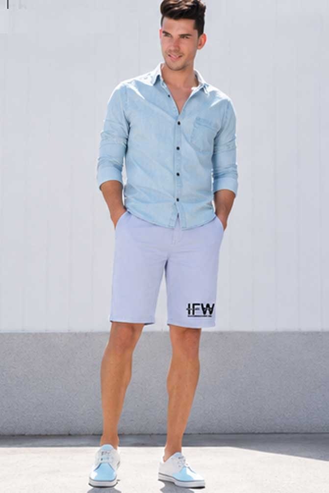 Men's Breathable Stretch Cotton Chino Cargo Ice Blue Short – Comfortable Half Pant