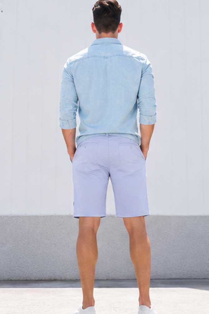 Men's Breathable Stretch Cotton Chino Cargo Ice Blue Short – Comfortable Half Pant
