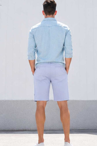 Men's Breathable Stretch Cotton Chino Cargo Ice Blue Short – Comfortable Half Pant