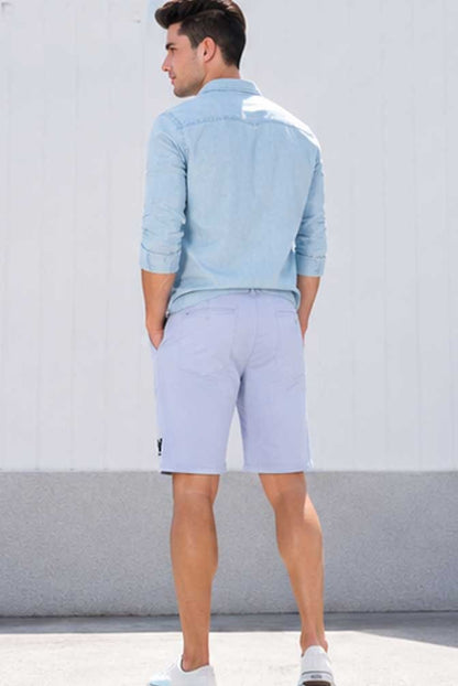 Men's Breathable Stretch Cotton Chino Cargo Ice Blue Short – Comfortable Half Pant