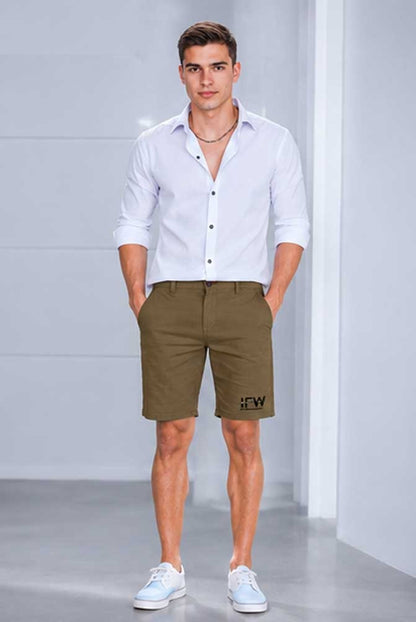 Men's Stretch Cotton Chino Brown Short with Cargo Pockets – Lightweight Casual Half Pant
