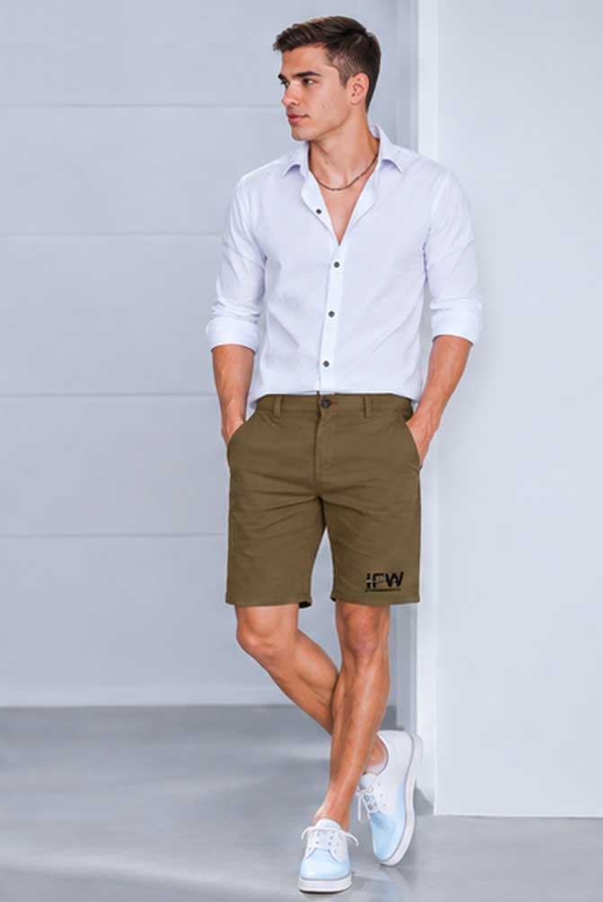 Men's Stretch Cotton Chino Brown Short with Cargo Pockets – Lightweight Casual Half Pant