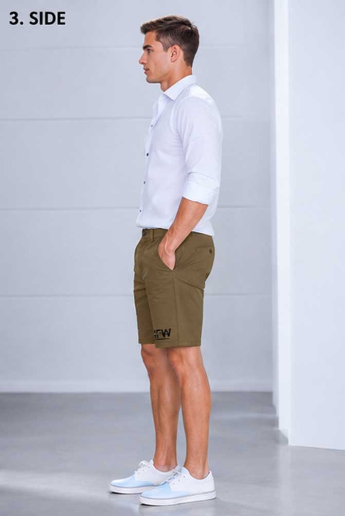 Men's Stretch Cotton Chino Brown Short with Cargo Pockets – Lightweight Casual Half Pant