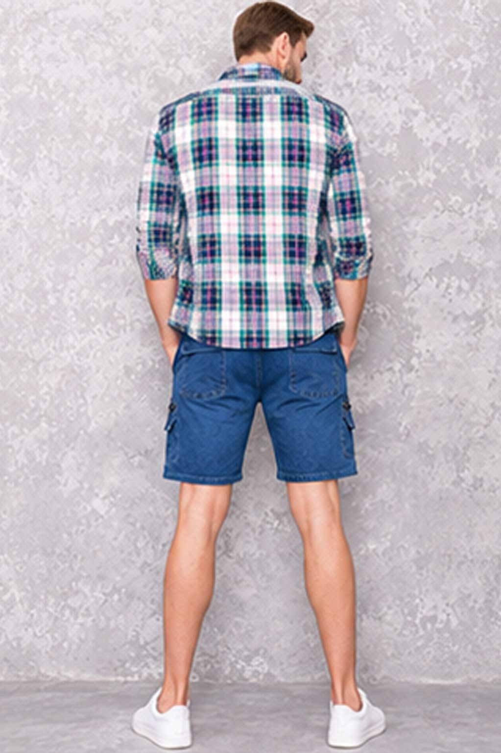 Men's Lightweight Cargo Combat Denim Short with Elastic Waist & Multiple Pockets