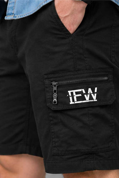 Men’s Elasticated Waist Light weight Cargo Combat Multi Pocket Black Short