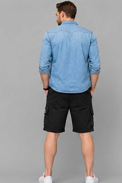 Men’s Elasticated Waist Light weight Cargo Combat Multi Pocket Black Short