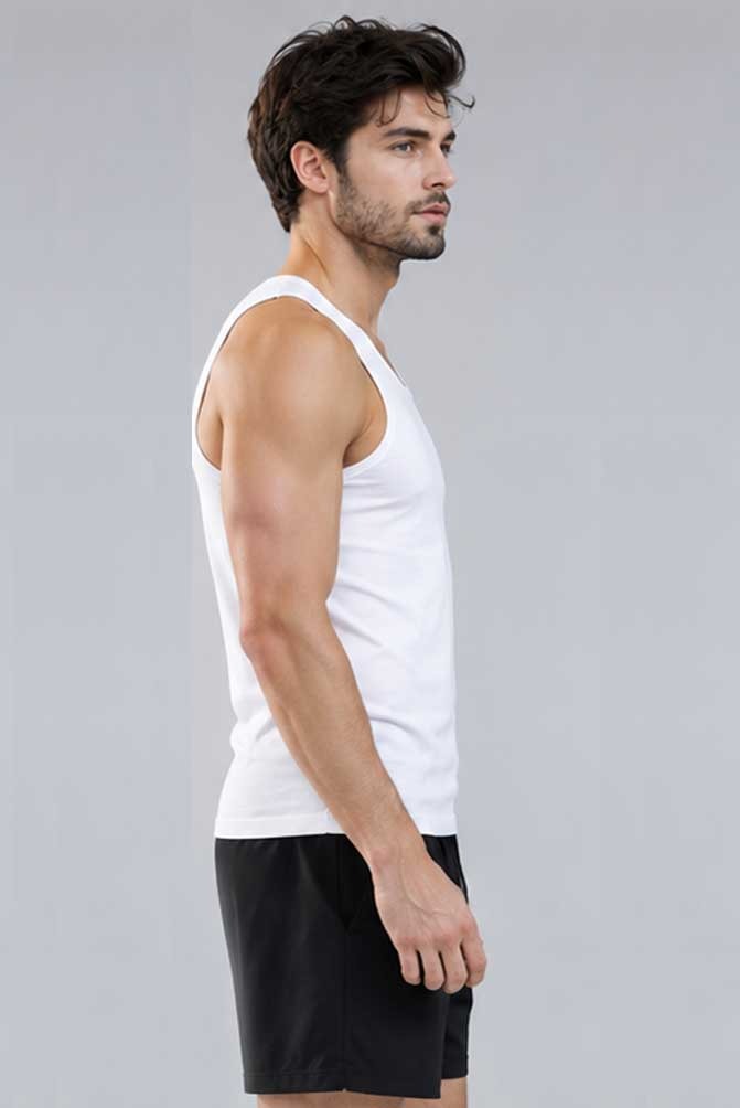 Men's Cotton Tank Top Sleeveless Gym White Vest 100% Cotton Casual Summer Undershirt