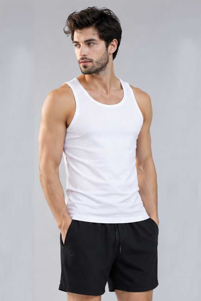 Men's Cotton Tank Top Sleeveless Gym White Vest 100% Cotton Casual Summer Undershirt