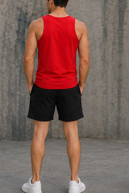 Men's 100% Cotton Red Vest Sleeveless Training Gym Workout Summer Casual Top