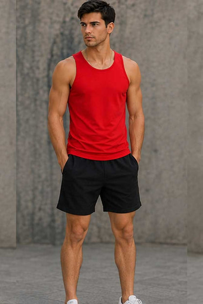 Men's 100% Cotton Red Vest Sleeveless Training Gym Workout Summer Casual Top