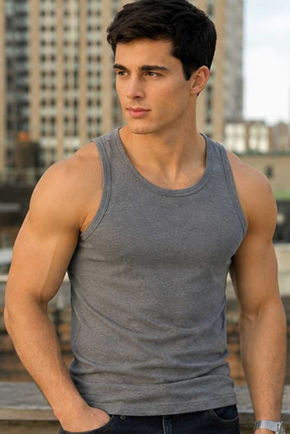 Men's Cotton Sleeveless Tank Top Soft Breathable Gym Running Summer Grey Vest