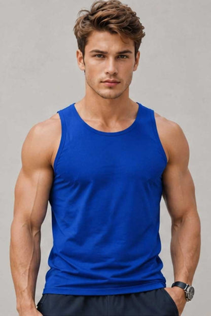 Men's Cotton Blue Vest 100% Cotton Sleeveless Tank Top Gym Workout Summer T-Shirt