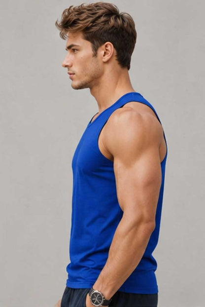 Men's Cotton Blue Vest 100% Cotton Sleeveless Tank Top Gym Workout Summer T-Shirt