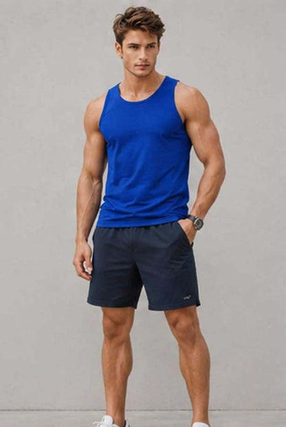 Men's Cotton Blue Vest 100% Cotton Sleeveless Tank Top Gym Workout Summer T-Shirt